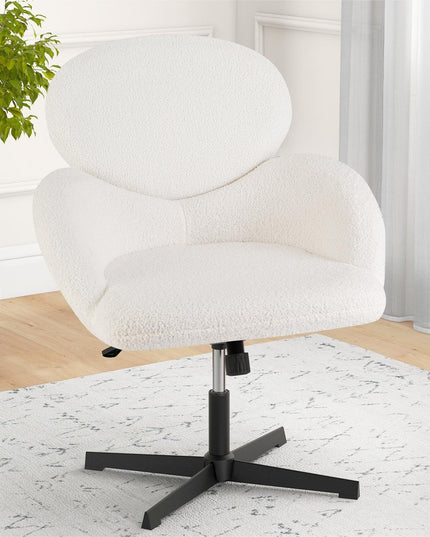 Giantex Criss Cross Chair, Faux Fur Cross Legged Desk Chair No Wheels w/Arms