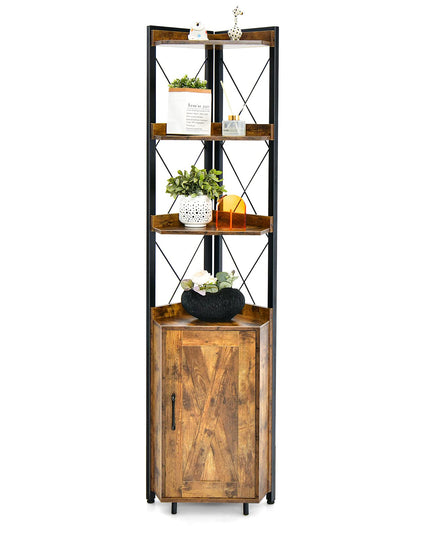 Giantex 4-Tier Corner Shelf with Cabinet - 71" Tall Free Standing Storage Shelves Rack Plant Stand