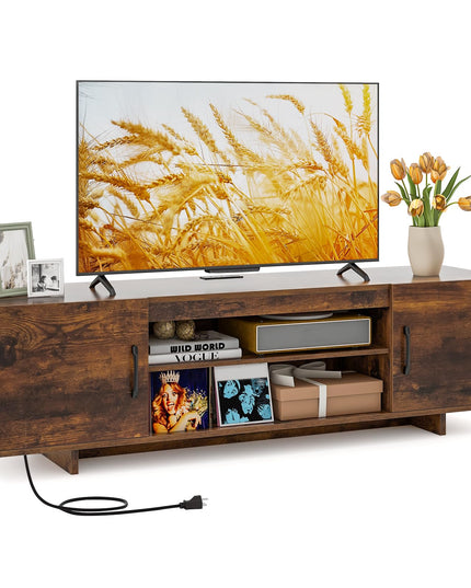 Giantex TV Stand with Power Outlet for TVs up to 70”, Entertainment Center w/ 2 Cable Holes, Open Shelves