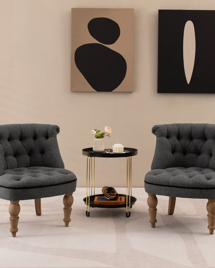Giantex Accent Chair Set of 2, Single Sofa Chair with Tufted Backrests, Beech Wood Legs, Gray