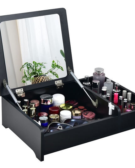 Countertop Vanity with Flip Top Mirror, 24inch Tabletop Laptop Desk with 2 Compartments Organizer