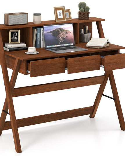 Giantex Mid Century Modern Desk with 3 Drawers