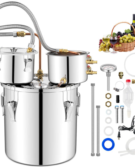 Giantex 5 or 10 Gal Alcohol Still, 3 Pots Stainless Steel Water, Alcohol, Oil Distiller Kit with Built-in Thermometer