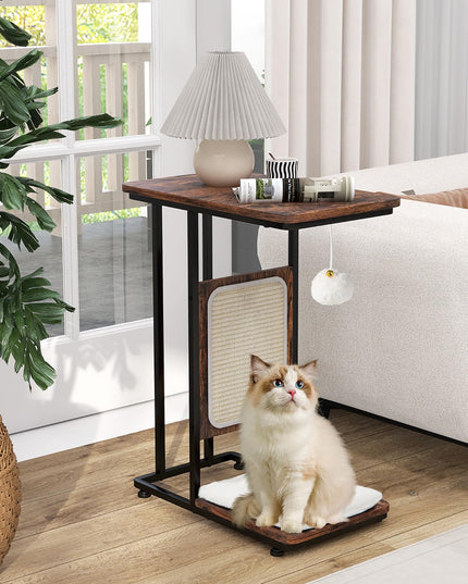 Giantex Cat Scratcher Side Table, C-Shaped End Table with Cat Scratching Board