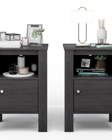 Giantex Farmhouse Nightstand Set of 2, Bedside Table w/Open Shelf & Cabinet