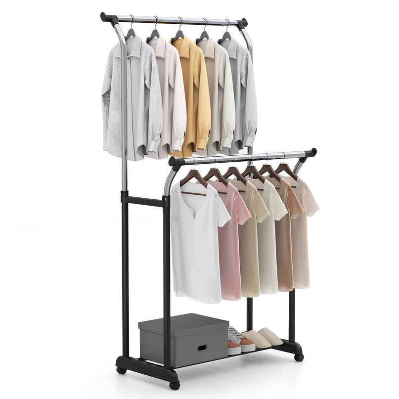 Giantex Portable Garment Clothes Rack with Adjustable Height & Wheels