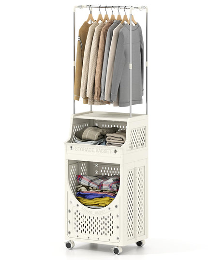 Giantex Folding Laundry Basket with Lockable Wheels