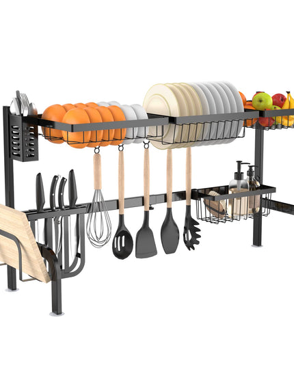 Giantex Over Sink Dish Drying Rack, 2-Tier Dish Drainer with Adjustable Length 21"-39" (Black)