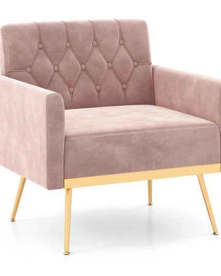 Giantex Modern Velvet Accent Chair Set of 1/2, Mid-Century Upholstered Single Sofa Chair w/Button Tufted Back