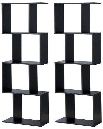 4 Tier Bookshelf S Shaped Bookcase, Multifunctional Wooden Display Decor Furniture