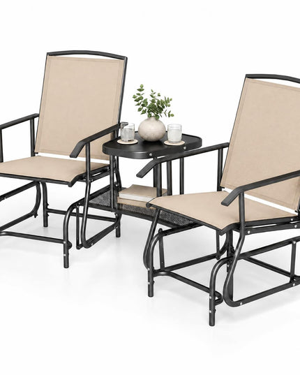 GIANTEX Outdoor Glider Chairs with 2-Tier Center Table