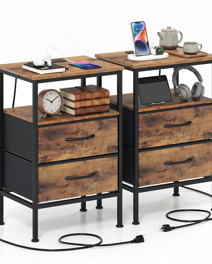 Giantex 24.5"/27.5" Nightstand with Charging Station & 1 Fabric Drawer(1/2)