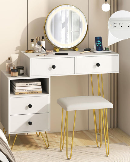 Coiffeuse avec miroir lumineux et station de charge pour chambre de fille