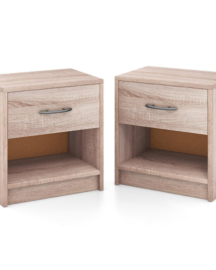 Giantex Night Stand Set of 1/2 with Drawer, Wood  End Table with Open Storage Shelf for Bedroom