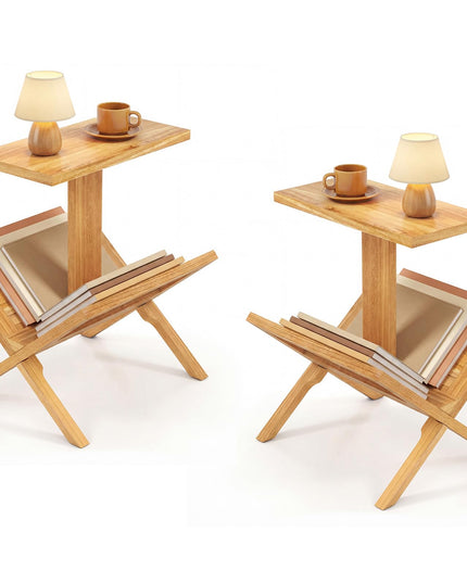 Giantex Table d'appoint en teck, lot de 1/2 tables de chevet à 2 niveaux pour canapé.