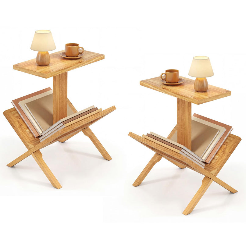 Giantex Table d'appoint en teck, lot de 1/2 tables de chevet à 2 niveaux pour canapé.