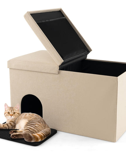 Giantex Cat Litter Box Enclosure - Hidden Cat Litter Box Furniture Ottoman