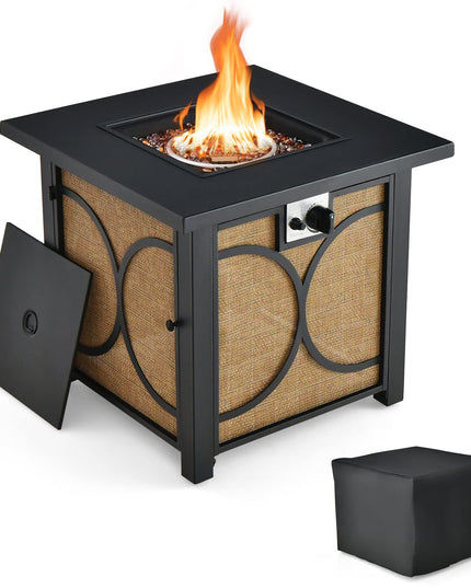 Giantex 28" Outdoor Fire Pit Table - 50,000 BTU Square Metal Fire Table with Lid