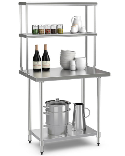 Giantex Stainless Steel Table with Overshelf, 36"×24"