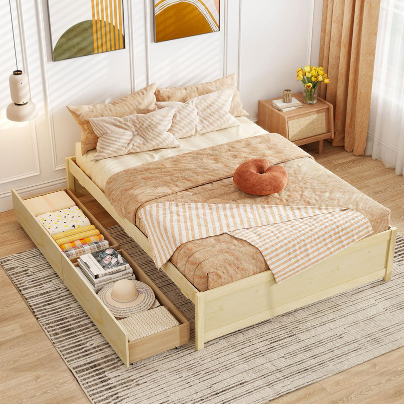 Giantex Full Size Bed Frame with 2 Storage Drawers