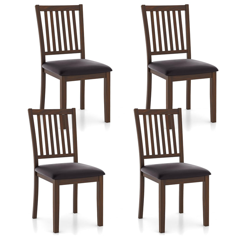 Giantex Wooden Dining Chairs Set, Upholstered Kitchen Chairs w/Slat Back, Wear-Resistant PVC Leather