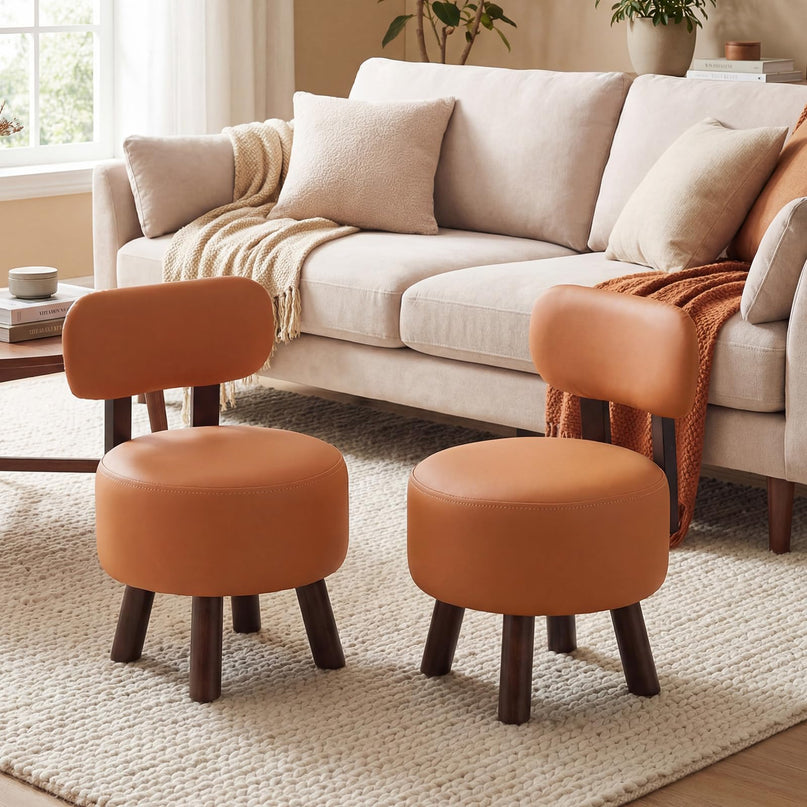 Giantex Small Footrest Stools Set of 2 Round Ottoman