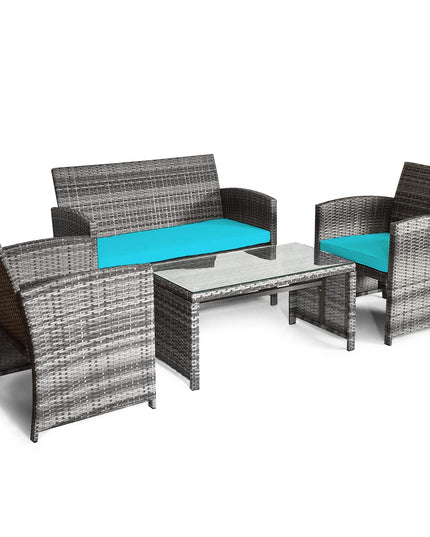 Giantex 4 Pc Rattan Patio Furniture Garden Lawn Sofa Cushioned Seat Mix Gray Wicker Conversation Sets