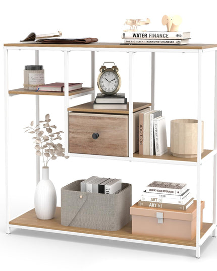 Table console étroite Giantex de 40 pouces avec étagères de rangement ouvertes et tiroir amovible