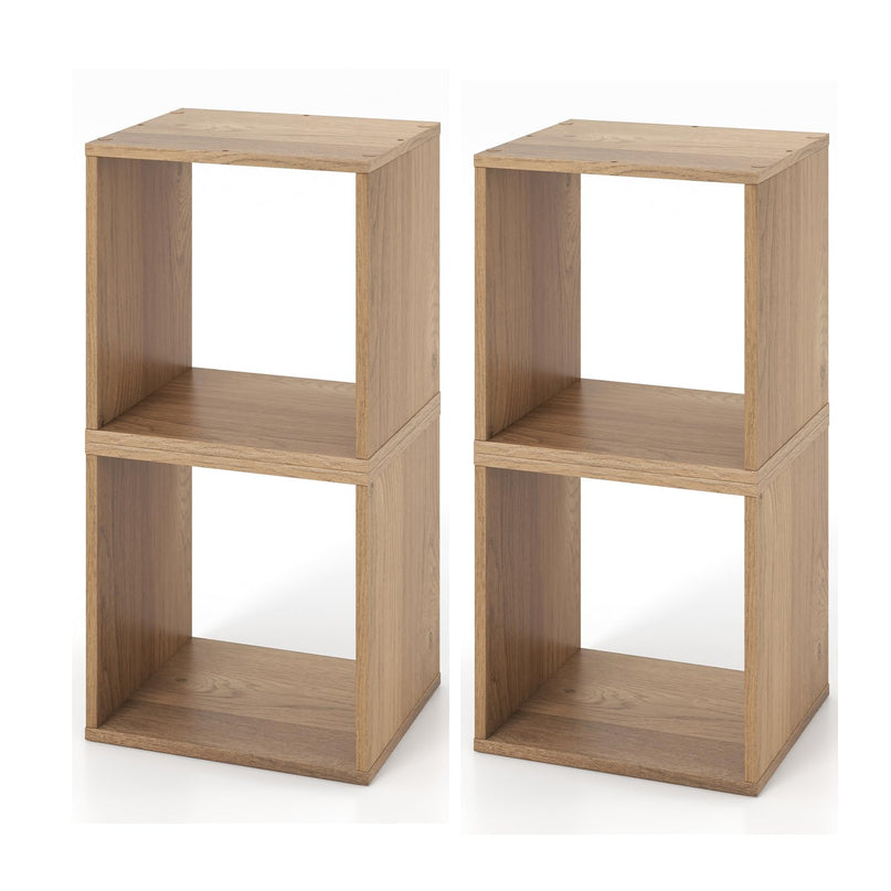 Giantex 2/4 Cube Bookshelf Organizer, 2-Tier Stackable Cube Storage Organizer