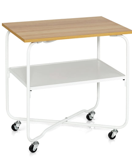 End Table on Wheels, 2-Tier Rolling Storage Cart - Giantex