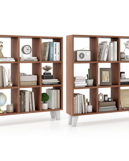 Giantex 9-Cube Open Bookcase, 3-Tier Freestanding Bookshelf with 4 Slanted Legs & 6 Removable Shelves