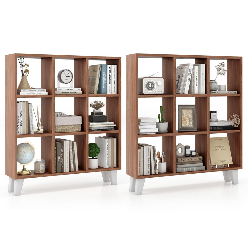 Giantex 9-Cube Open Bookcase, 3-Tier Freestanding Bookshelf with 4 Slanted Legs & 6 Removable Shelves