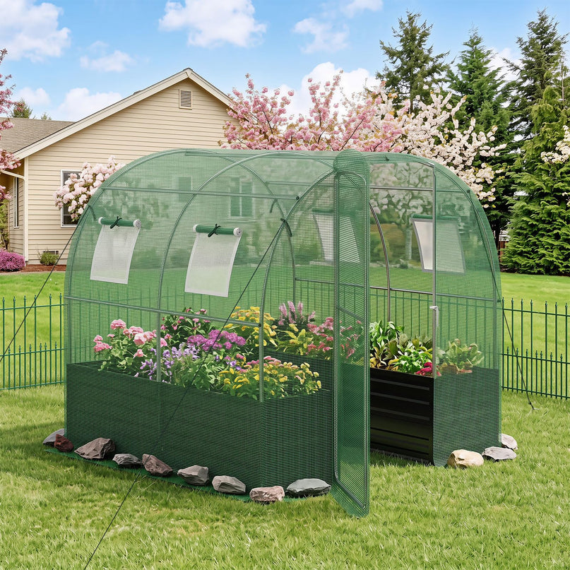 6.5 x 6.5 Ft Walk-in Greenhouse with Raised Garden Bed