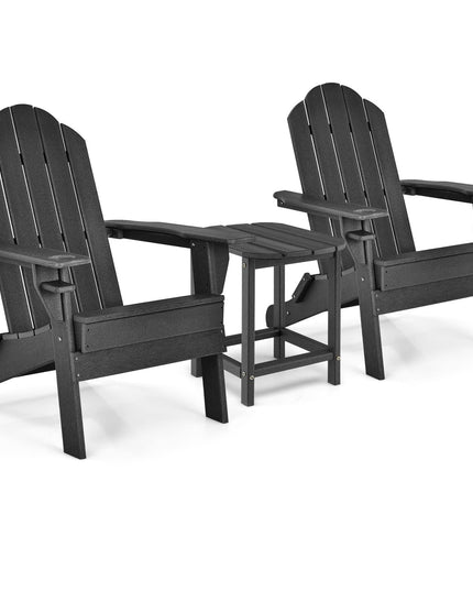 Folding Adirondack Chair with Side Table, Outdoor Adirondack Chair w/Cup Holder