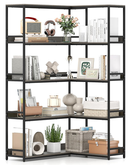 Giantex 5-Tier Corner Bookshelf 71" L-Shaped Bookcase