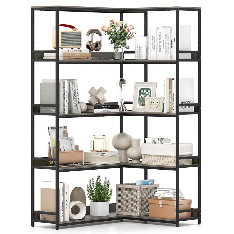 Giantex 5-Tier Corner Bookshelf 71" L-Shaped Bookcase