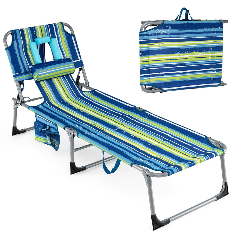(下架）Giantex Tanning Chair Folding Beach Chair w/Face Arm Hole, Washable Pillow, Pocket