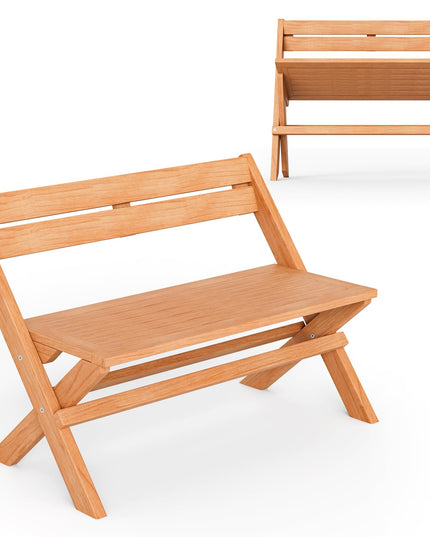 Giantex Wood Outdoor Bench Folding - 2-Person Patio Garden Bench with Solid Teak Wood Structure
