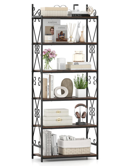 Giantex 6-Tier Industrial Bookcase with Scrollwork Metal Frame & 2 Anti-Tipping Kits