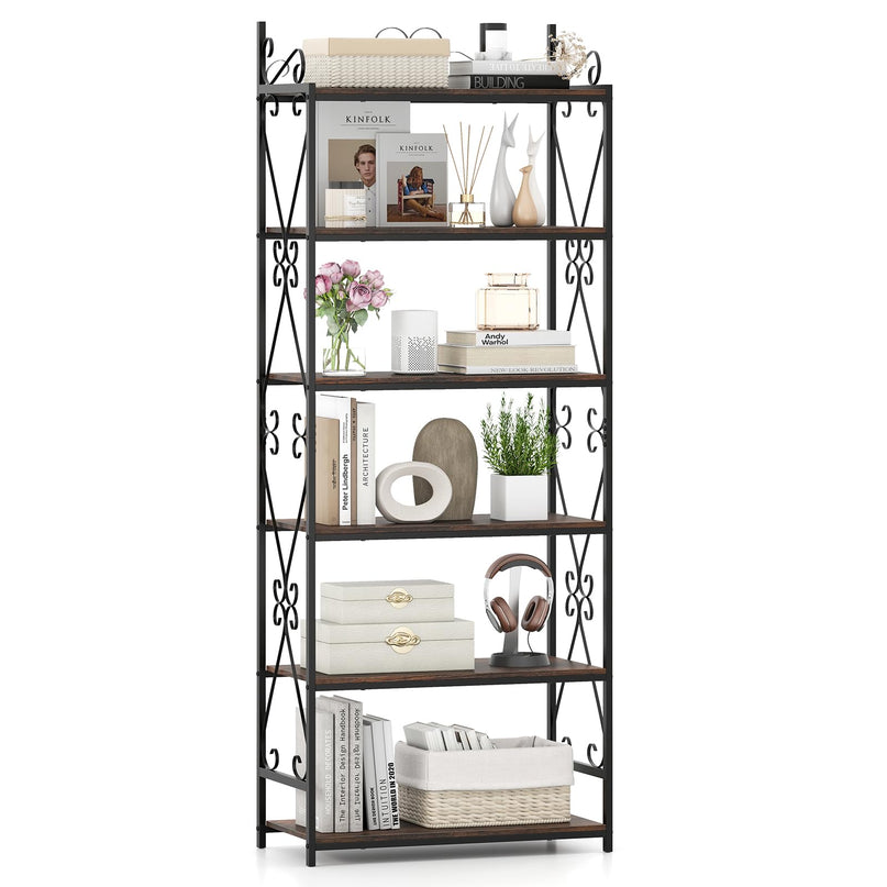 Giantex 6-Tier Industrial Bookcase with Scrollwork Metal Frame & 2 Anti-Tipping Kits