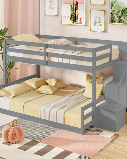 Giantex Bunk Bed with Stairs with Storage Staircase & Full-Length Guardrails