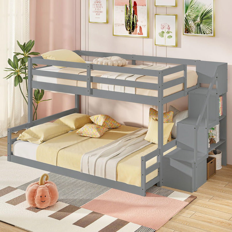 Giantex Bunk Bed with Stairs with Storage Staircase & Full-Length Guardrails
