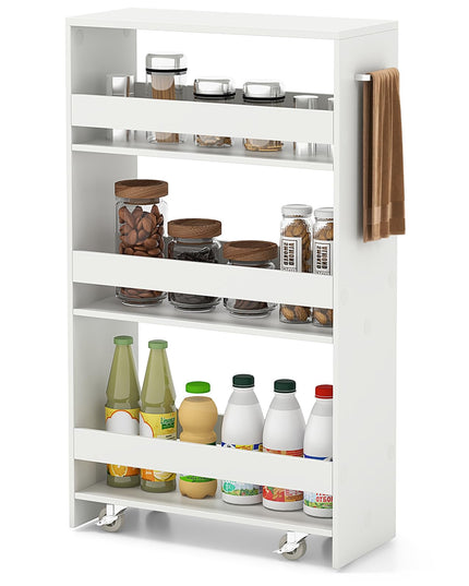 Giantex 4 Tier Rolling Slim Storage Cart, 8” Narrow Slide Out Kitchen Cart w/Handle & Open Shelves