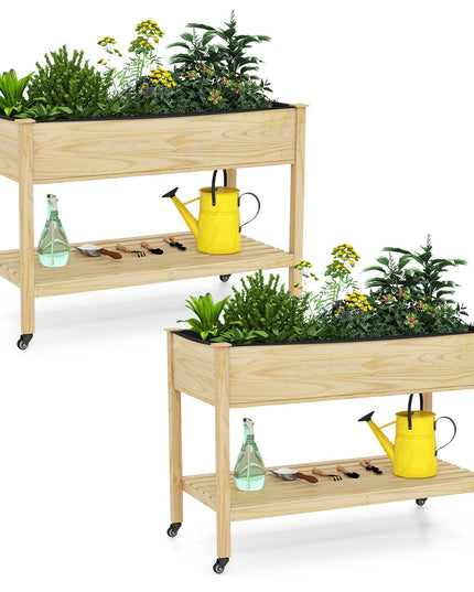 Giantex Jardinières surélevées mobiles Lot de 1/2 jardinières en bois