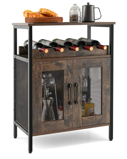Giantex Wine Bar Cabinet, Industrial Liquor Cabinet with Glass Holder, Removable Wine Rack (Rustic Brown & Black)