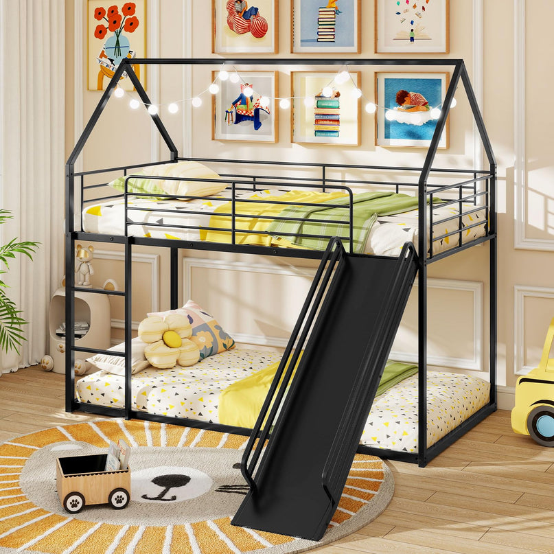 Giantex Twin Over Twin Bunk Bed with Slide & Ladder