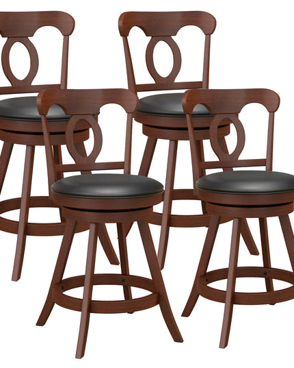 Giantex Swivel Bar Stools Set of 2, 24" Counter Height Barstools with Back, Solid Rubber Wood Frame
