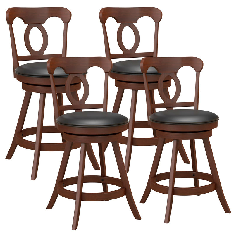 Giantex Swivel Bar Stools Set of 2, 24" Counter Height Barstools with Back, Solid Rubber Wood Frame