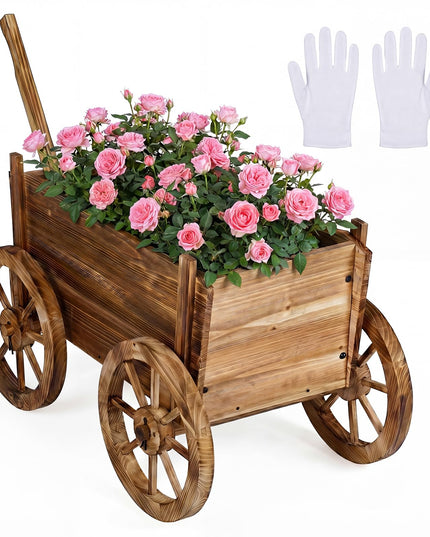 Giantex Support de pot de fleurs roulant rustique avec roulettes pour terrasse, balcon, jardin