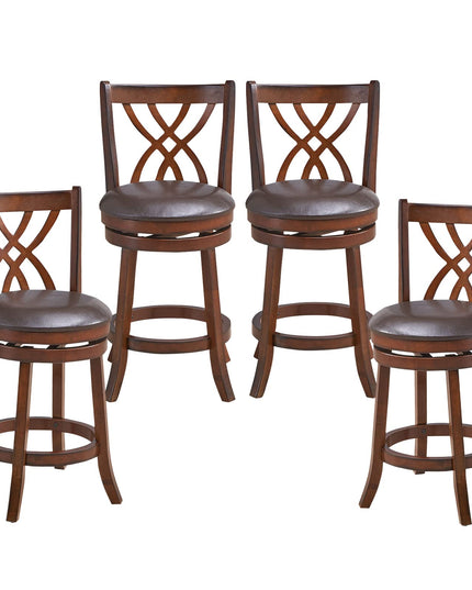 Giantex Brown Bar Stools PU Leather Cushioned Seat and Footrests, for Kitchen Island
